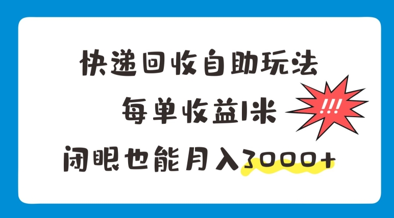 快递回收自助式游戏玩法，每一单盈利1米，闭上眼也可以月入3000-优知网