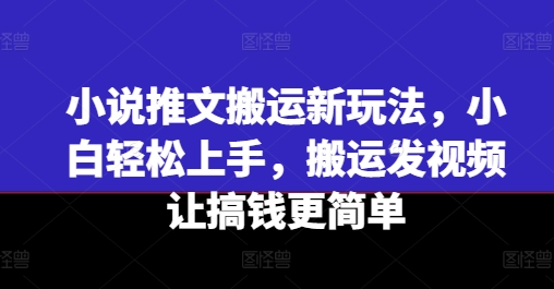小说推文运送新模式，新手快速上手，运送上传视频让弄钱更方便-优知网