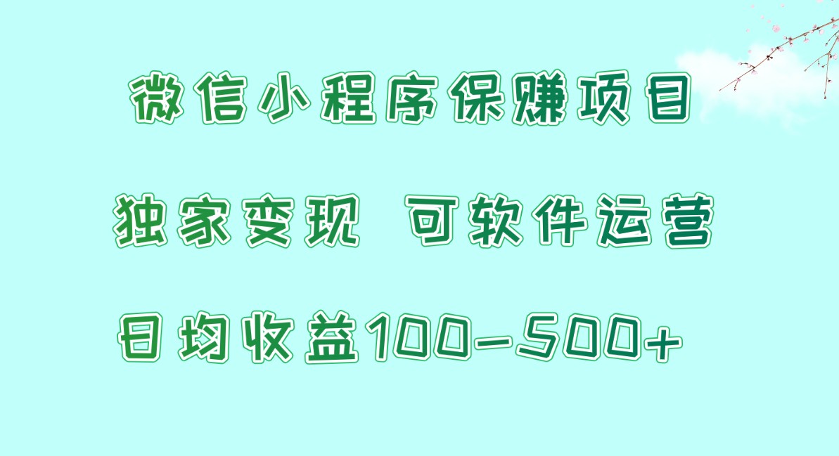 小程序保赚新项目，日均盈利100~500 ，独家代理转现，可软件运营-优知网