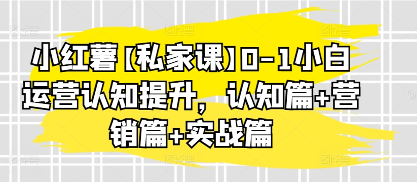 小红薯【私家课】0-1小白运营认知提升，认知篇+营销篇+实战篇-优知网