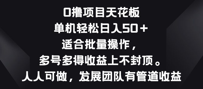 零撸新项目吊顶天花板，单机版一天 50 适宜批量处理，多号多到盈利无限制-优知网