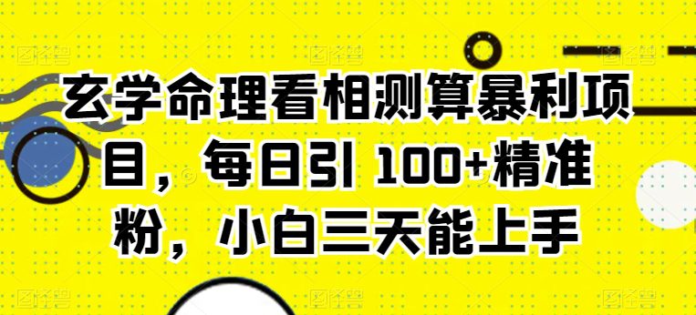 风水玄学八字命理算命计算赚钱项目，每日引 100 精准粉，新手三天可以上手-优知网