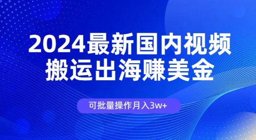 2024全新中国视频搬运出航赚美金，可批量处理月入3w-优知网
