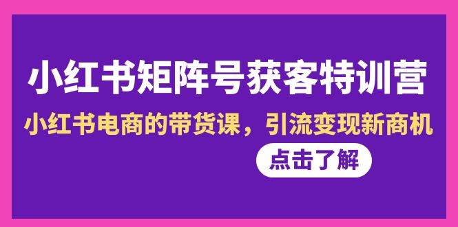 小红书-矩阵号获客特训营-第10期，小红书电商的带货课，引流变现新商机-优知网