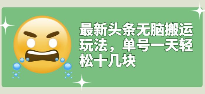 最新头条无脑搬运玩法，单号一天轻松十几块【视频教程+搬运软件】-优知网