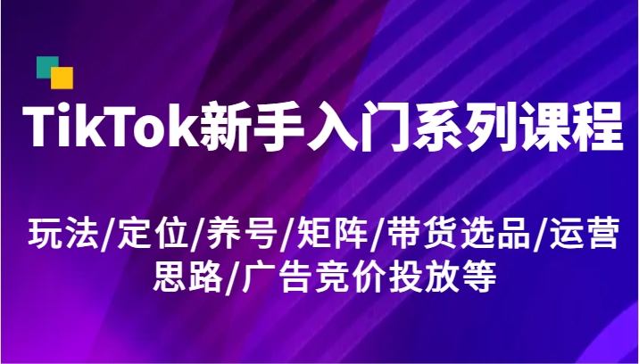 TikTok新手入门系列课程，玩法/定位/养号/矩阵/带货选品/运营思路/广告竞价投放等-优知网