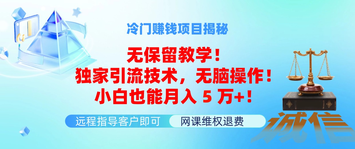 冷门赚钱项目无保留教学！独家引流技术，无脑操作！小白也能月入5万+！-优知网