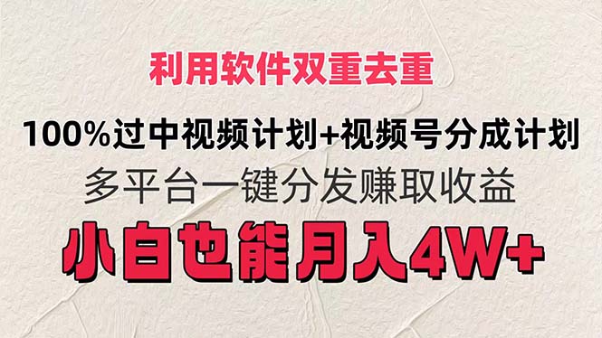 利用软件双重去重，100%过中视频+视频号分成计划小白也可以月入4W+-优知网