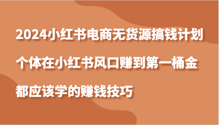 2024小红书电商无货源搞钱计划，个体在小红书风口赚到第一桶金应该学的赚钱技巧-优知网