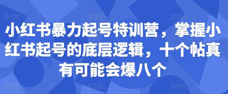 小红书暴力起号特训营，掌握小红书起号的底层逻辑，十个帖真有可能会爆八个-优知网