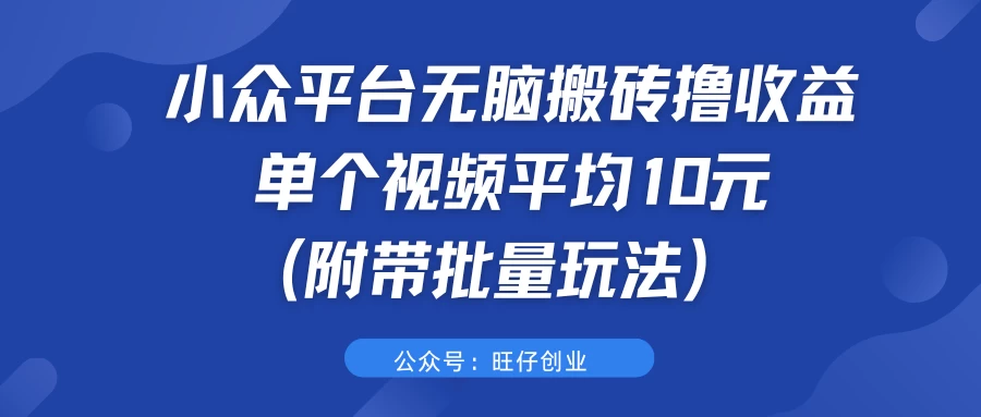 小众平台无脑搬砖撸收益，单个视频平均10元 (附带批量玩法）-优知网