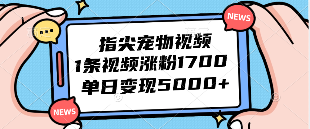 指尖宠物视频，1条视频涨粉1700，单日变现5000+-优知网