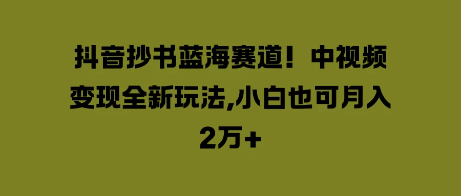 抖音抄书蓝海赛道！中视频变现全新玩法，小白也可月入2万+-优知网