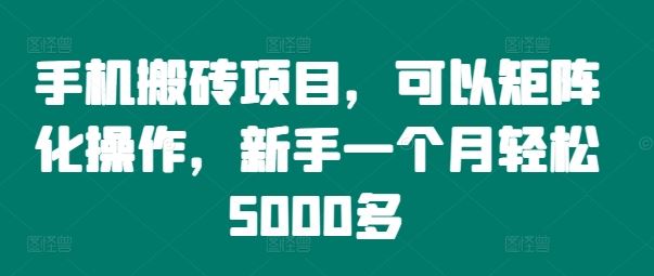 手机搬砖项目，可以矩阵化操作，新手一个月轻松5000多-优知网