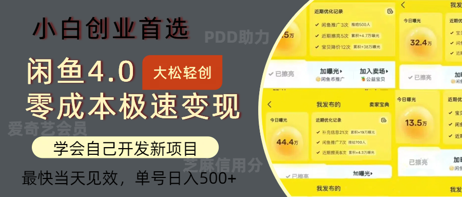 闲鱼0成本极速变现项目，多种变现方式 单号日入500+最新玩法-优知网