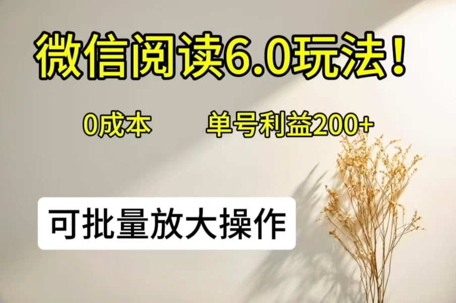 微信阅读6.0玩法！0撸，单号利益200+，可批量放大操作-优知网