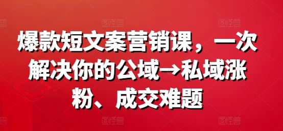 爆款短文案营销课，一次解决你的公域→私域涨粉、成交难题-优知网