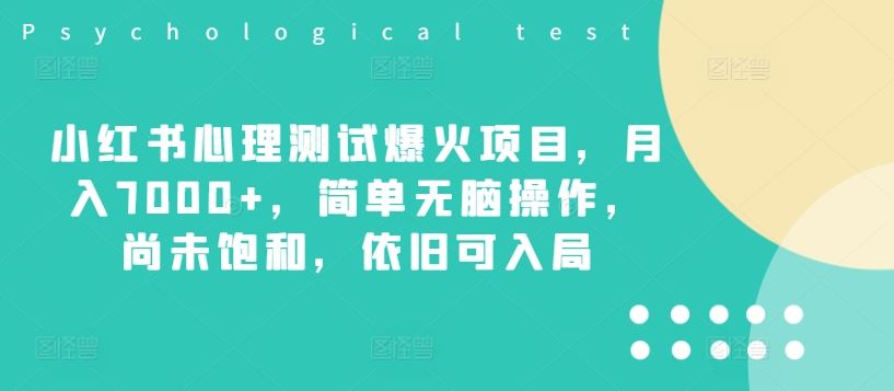 小红书心理测试爆火项目，月入7000+，简单无脑操作，尚未饱和，依旧可入局-优知网