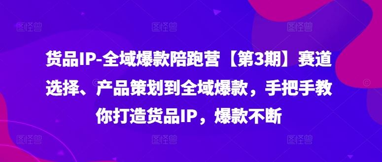货品IP全域爆款陪跑营【第3期】赛道选择、产品策划到全域爆款，手把手教你打造货品IP，爆款不断-优知网